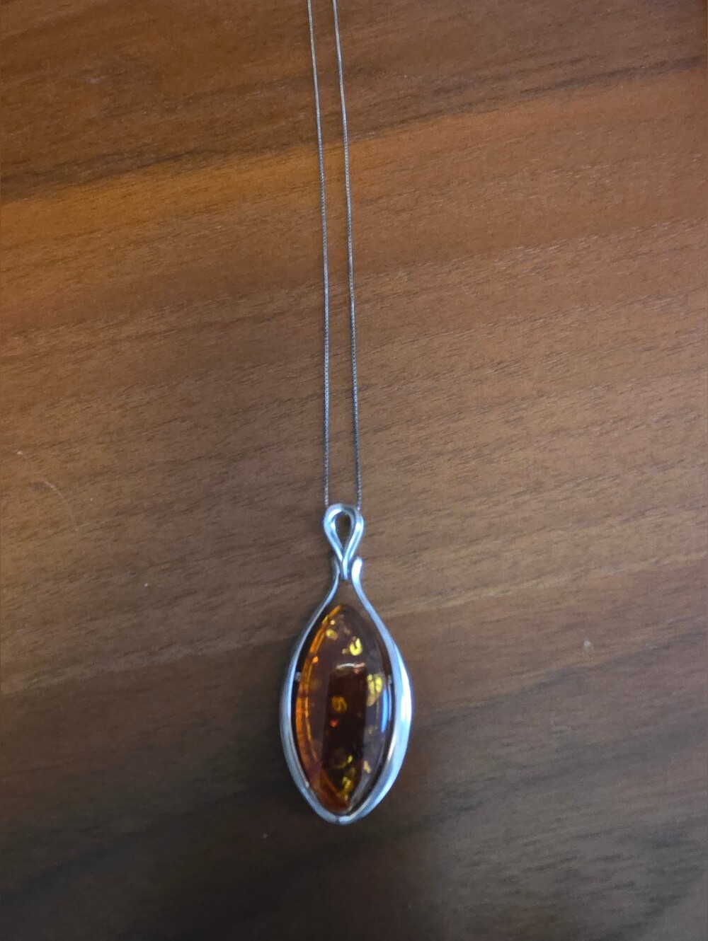 Large Sterling Silver Baltic Amber Pendant W/Chain...